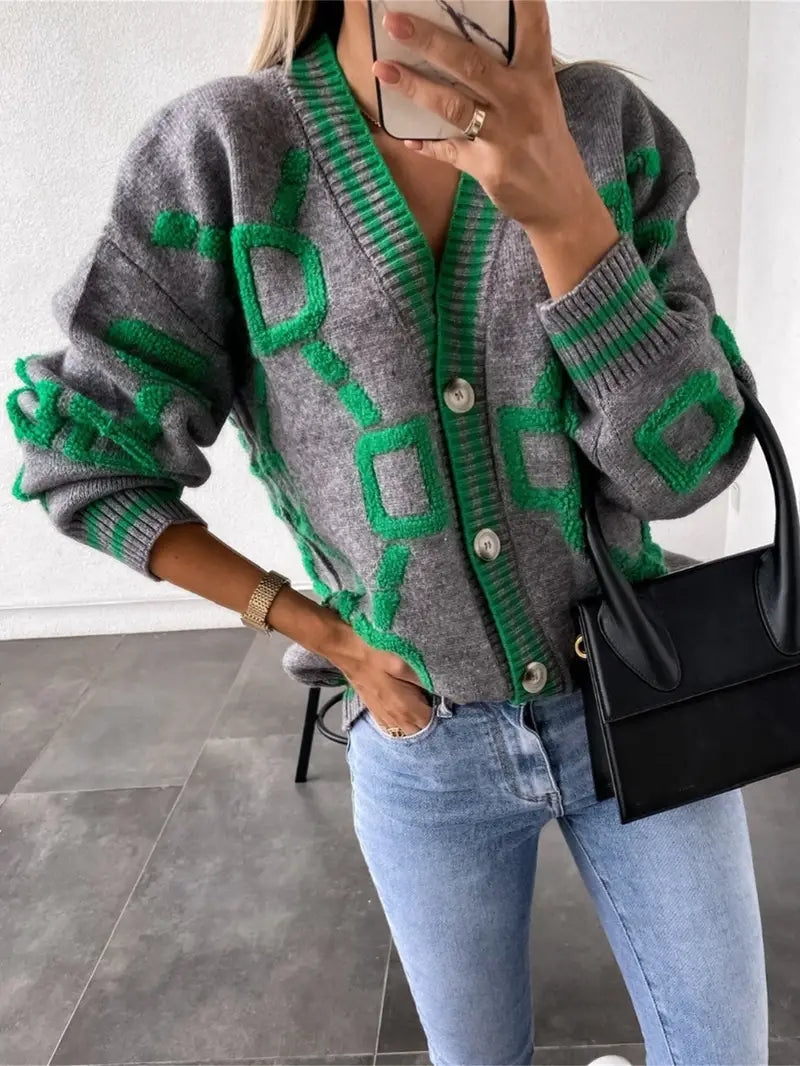 Frühjahr Cardigan Damen V-Ausschnitt Modern