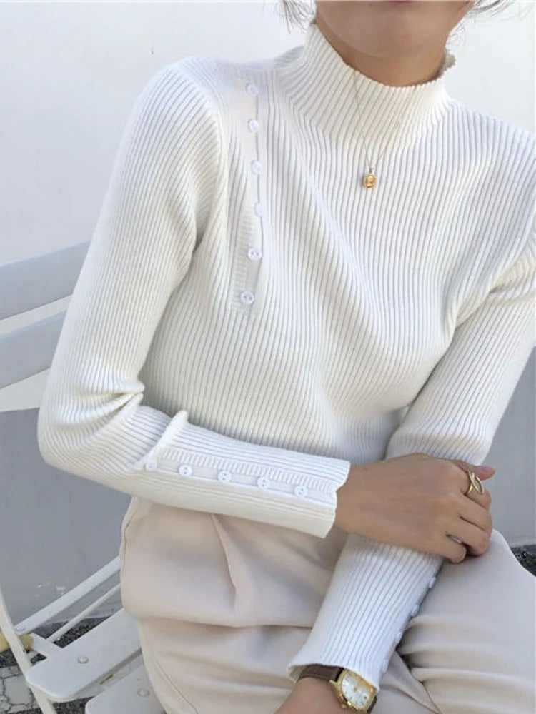 Stilvoller Pullover mit Knöpfen und Stehkragen
