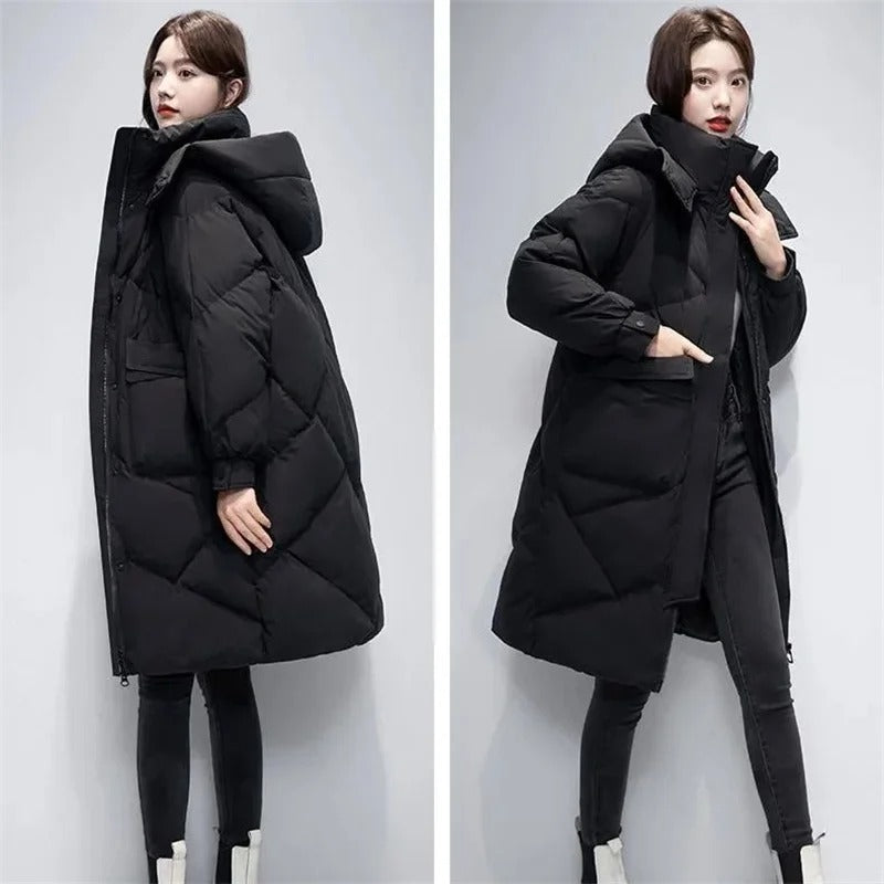 Lange Damen Winterjacke Warm Puffer