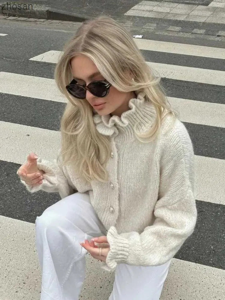 Elegant Damen Cardigan Knöpfe Moderner Kragen