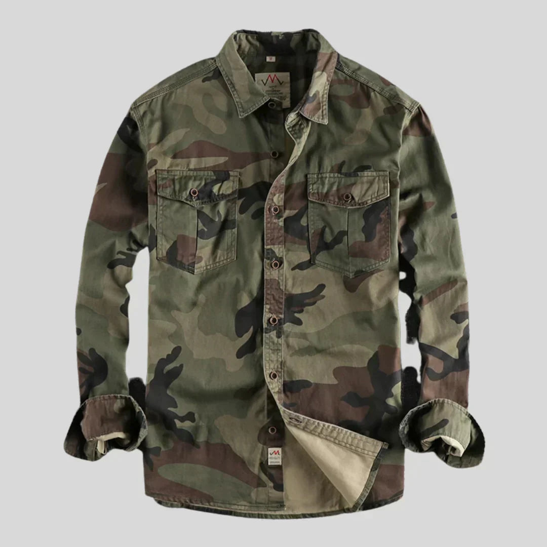 Herren Overshirt Camo Langarm mit Knöpfen