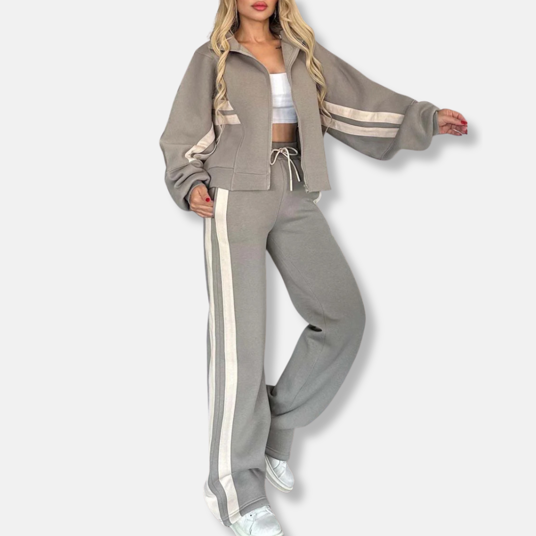Lässige Reißverschlussjacke Lockere Fit Streifen Ärmel