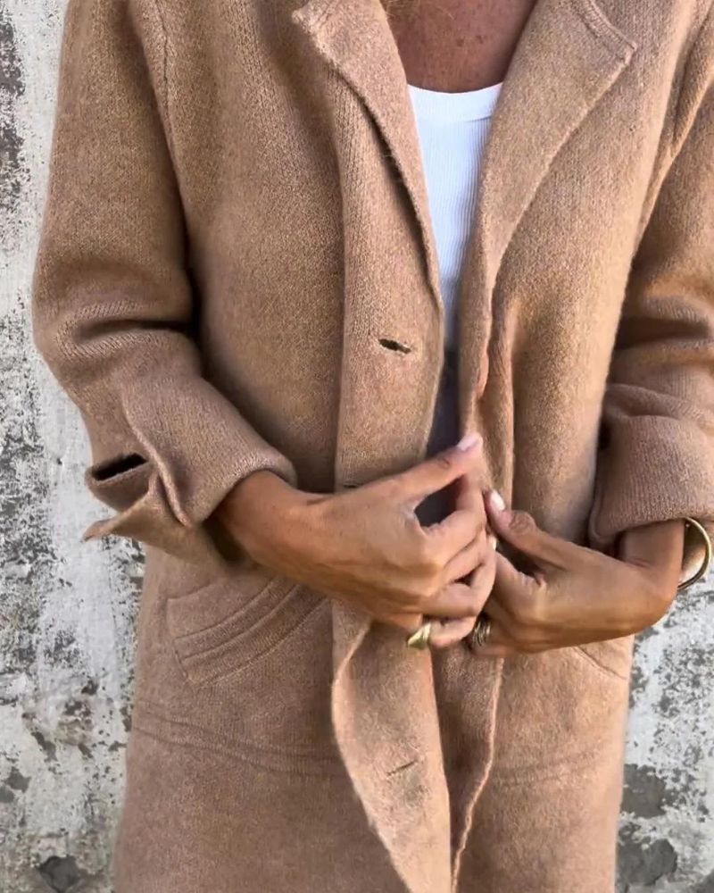 Lässiger Wintermantel Lang Revers Style