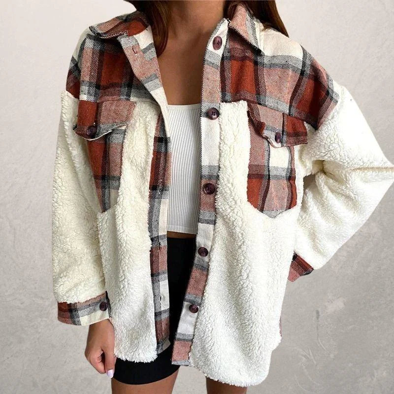 Damen Winterjacke Karo Muster Kapuze