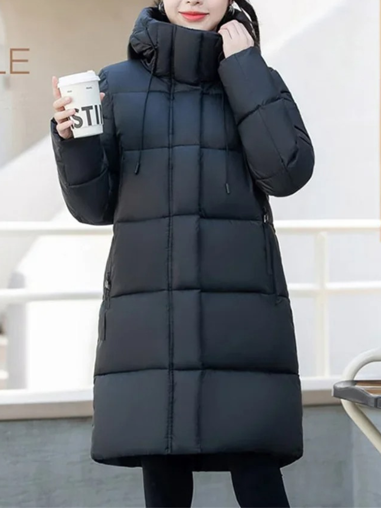 Stylische Pufferjacke Khaki Farbe Kapuze Reißverschluss