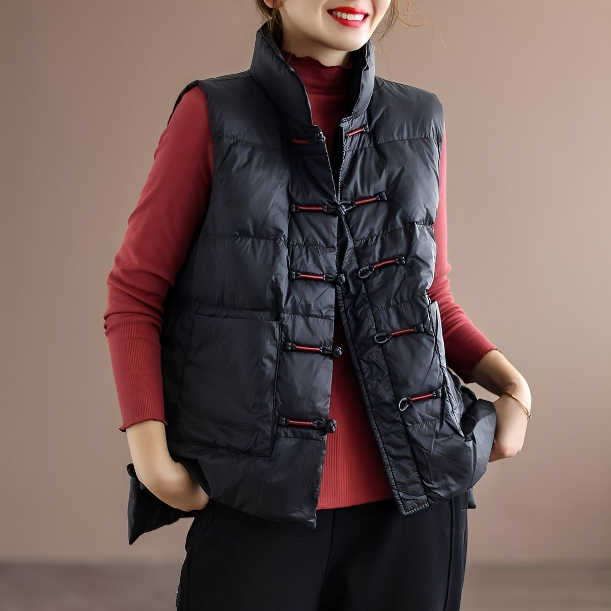 Damen Winterweste Bequem Mit Taschen