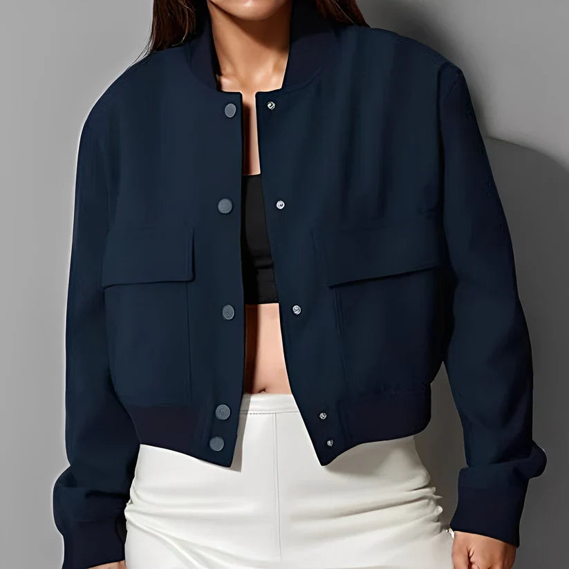 Damen Lederjacke Relaxed Fit Große Taschen