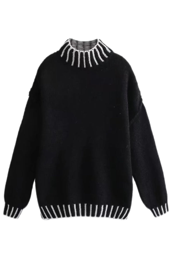 Gemütlicher Rollkragenpullover Farbblock Muster