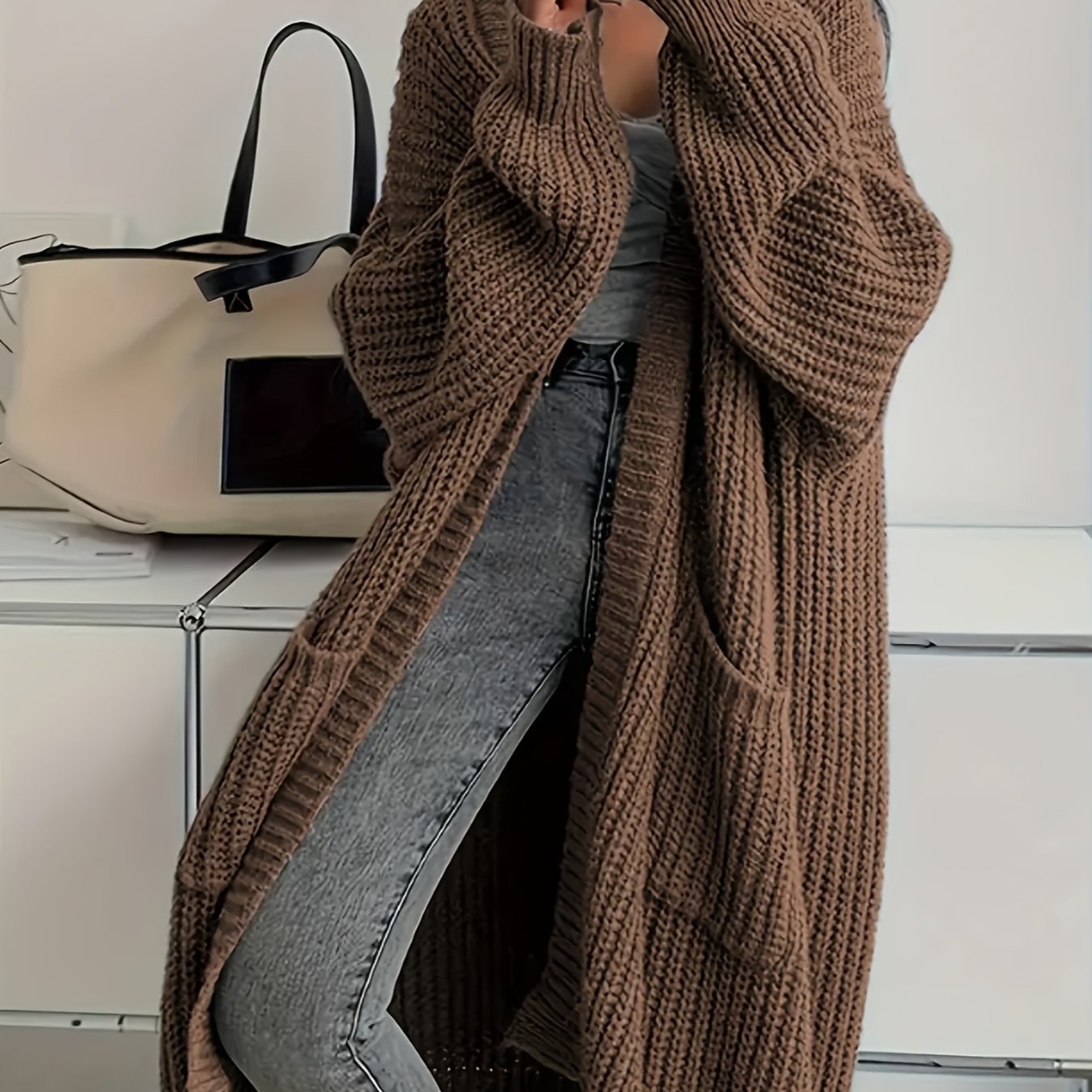 Damen Strickcardigan Elegant Gürtel