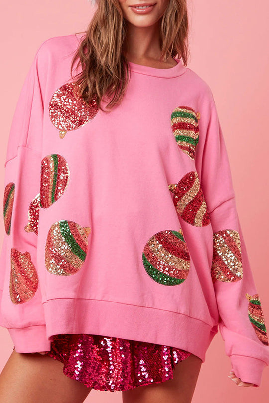 Weihnachtssweatshirt Lässig Pailletten Langarm