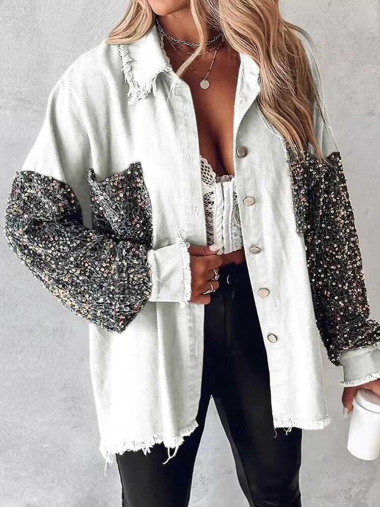 Glamour Jeansjacke mit Pailletten Effekt