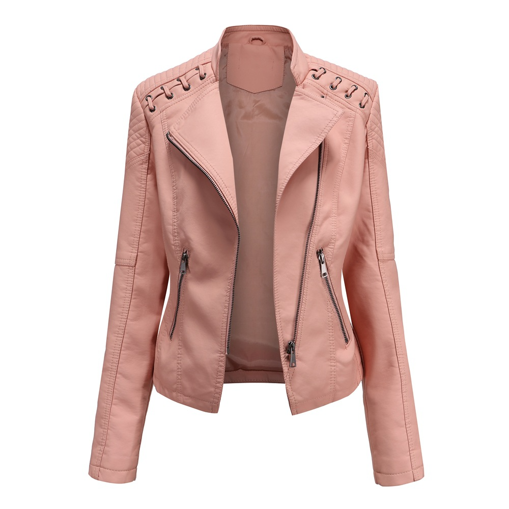 Lederjacke Damen Slim Fit Stehkragen Elegantes Design