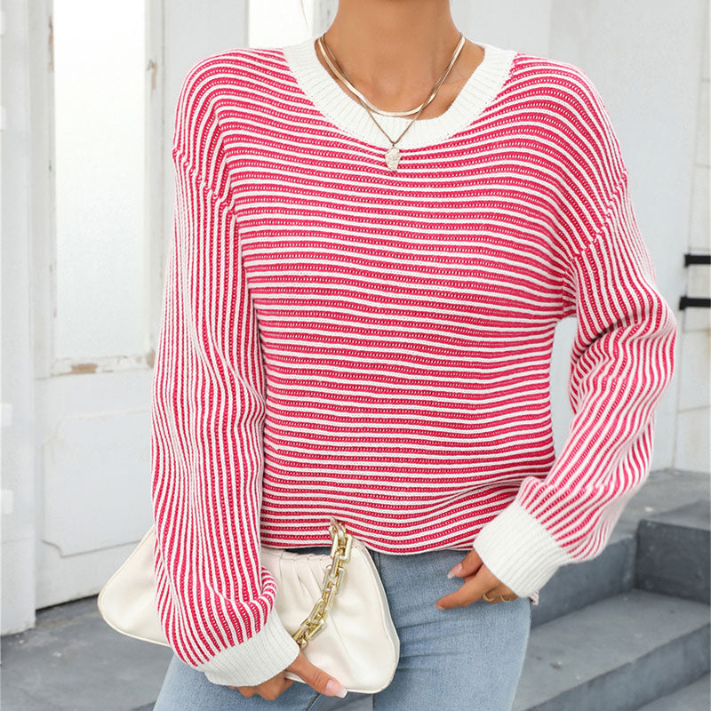 Stylischer Strickpullover Lässig Gestreift