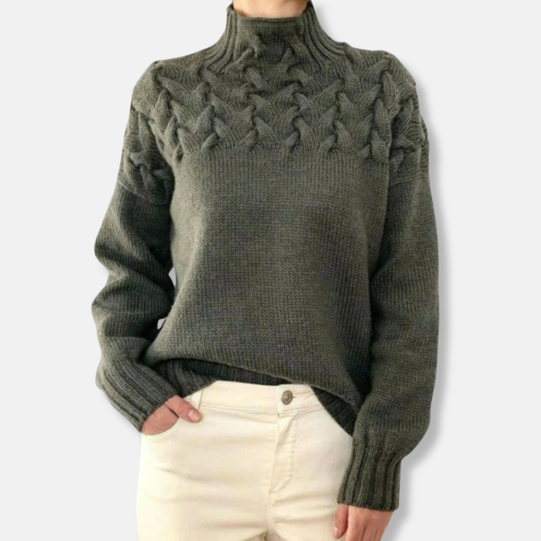 Wolle Pullover Hochhalsschutz Bequem Kabelmuster