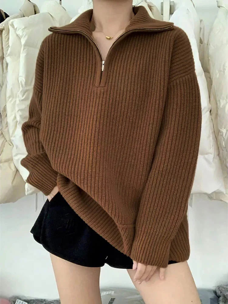 Herbstlich Warme Strickjacke mit Reißverschluss