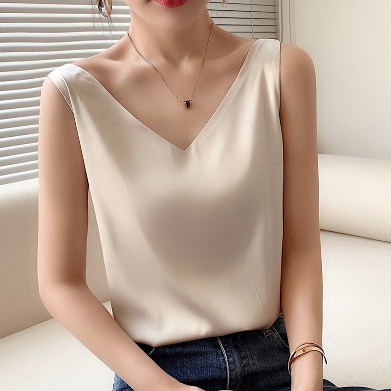 Elegantes Satin-Oberteil V-Ausschnitt für Damen