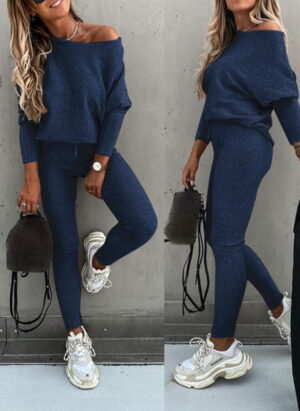 Weihnachtsoutfit | Off Shoulder Pullover Set Damen mit Leggings