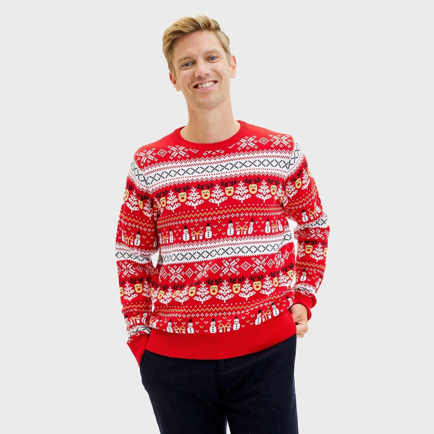 Weihnachtspullover Herren Rot Stylish - IdealeKleiden