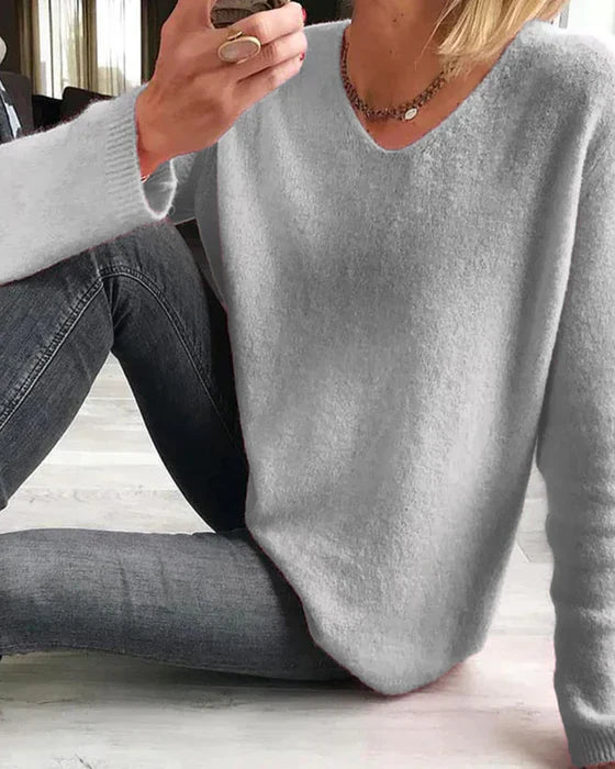 Eleganter Einfarbig Pullover Langarm