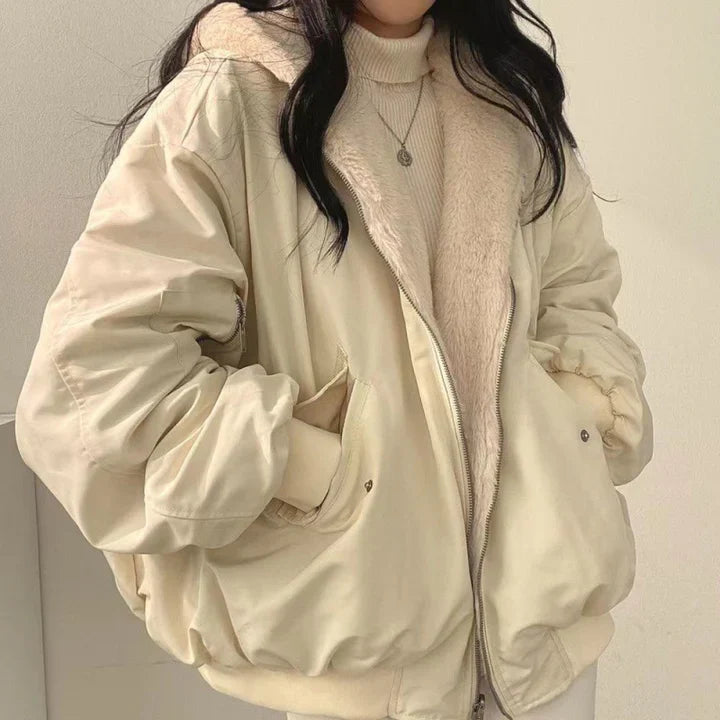 Warme Winterjacke Damen Kapuze Reißverschluss