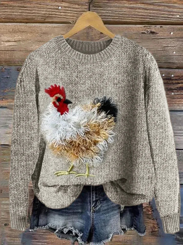 Weicher Pullover Hühner Motiv Frauen - IdealeKleiden