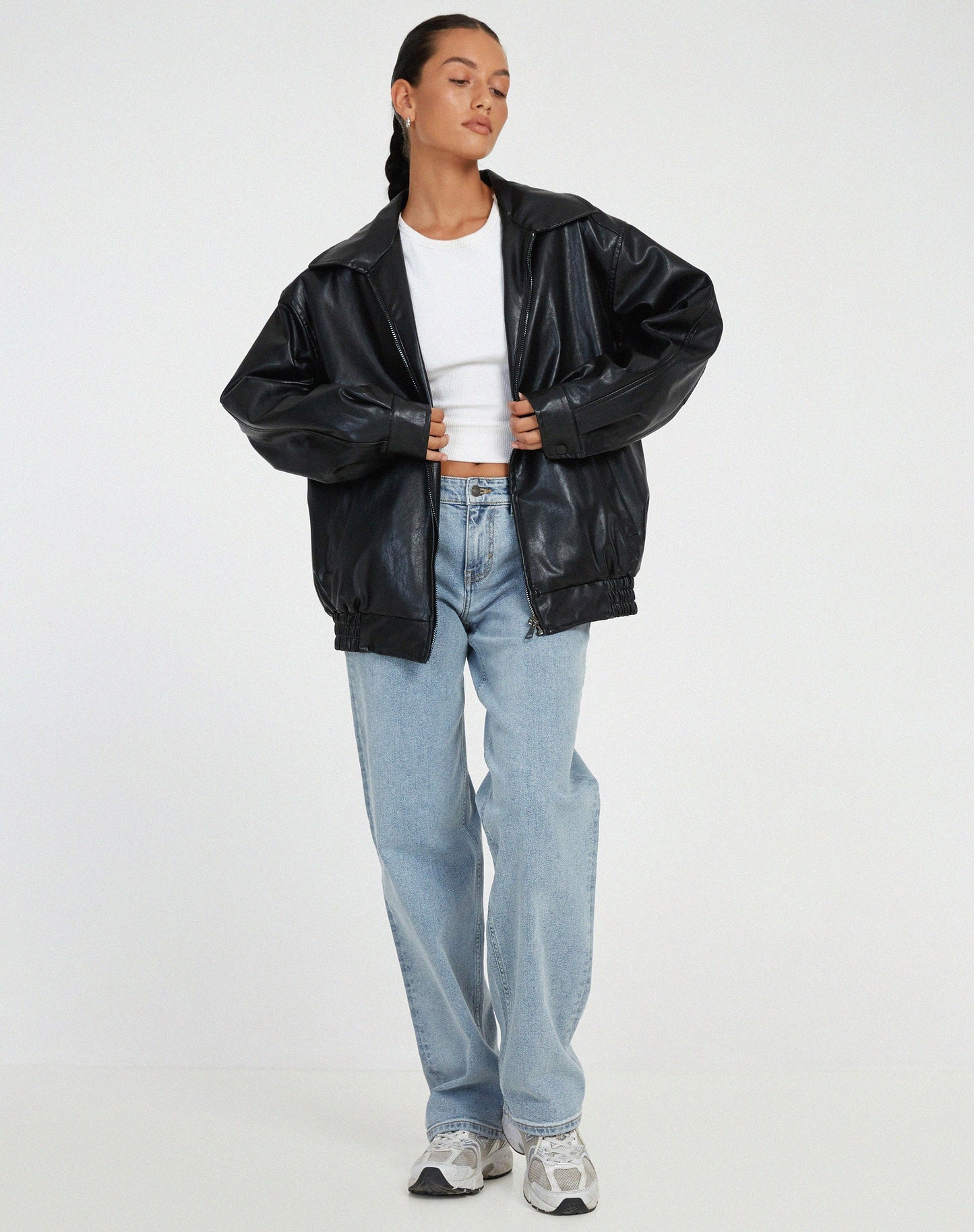 Große Kunstlederjacke Oversized Style