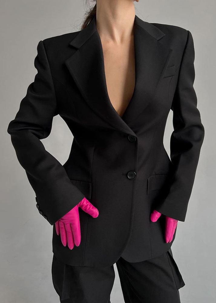 Schwarze Anzugjacke V-Ausschnitt Elegant - IdealeKleiden