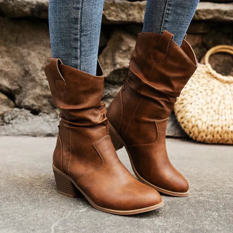 Retro Stiefel Dicke Absätze Spitze Zehen