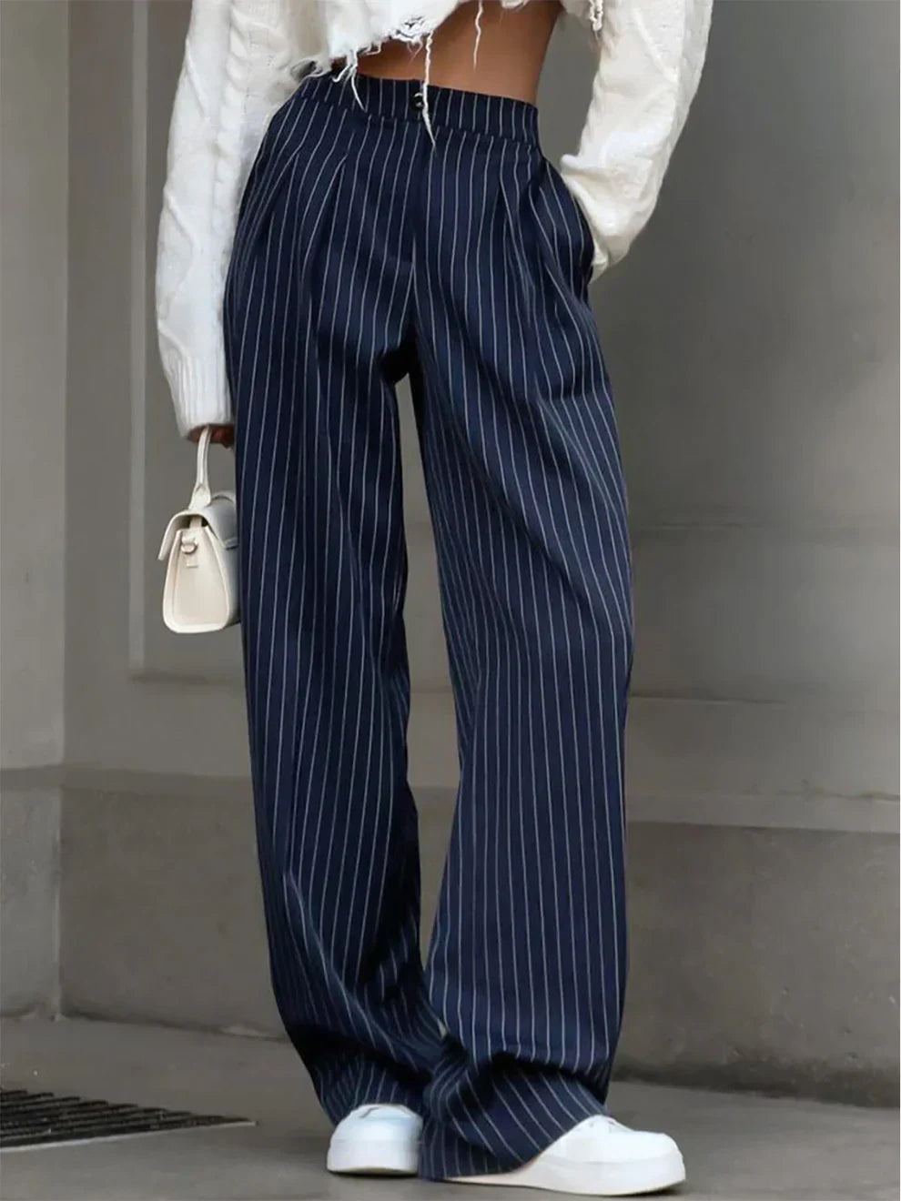 Damen Plissee Hose Streifen Design - IdealeKleiden