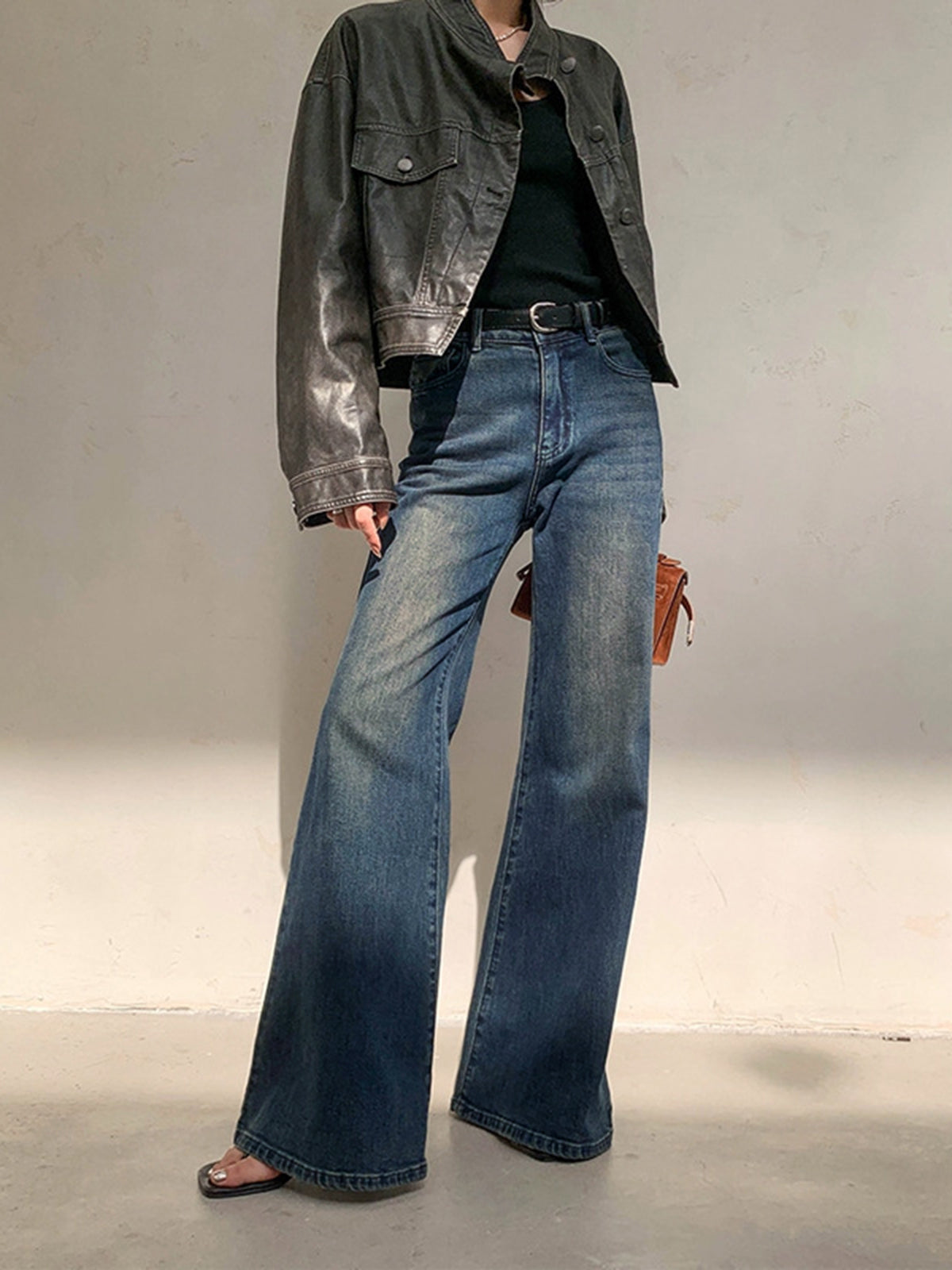 Damen Schlagjeans Weite Beinweit Modern Style - IdealeKleiden