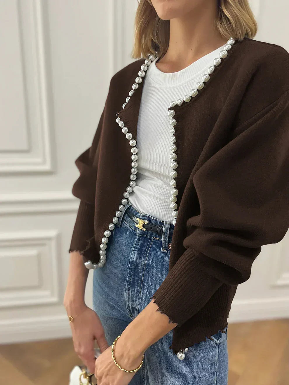 Vivien Strickjacke Damen Perlenschmuck Elegant