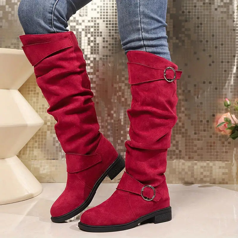 Damen Stiefel Chunky Heel Kniehoch Schick