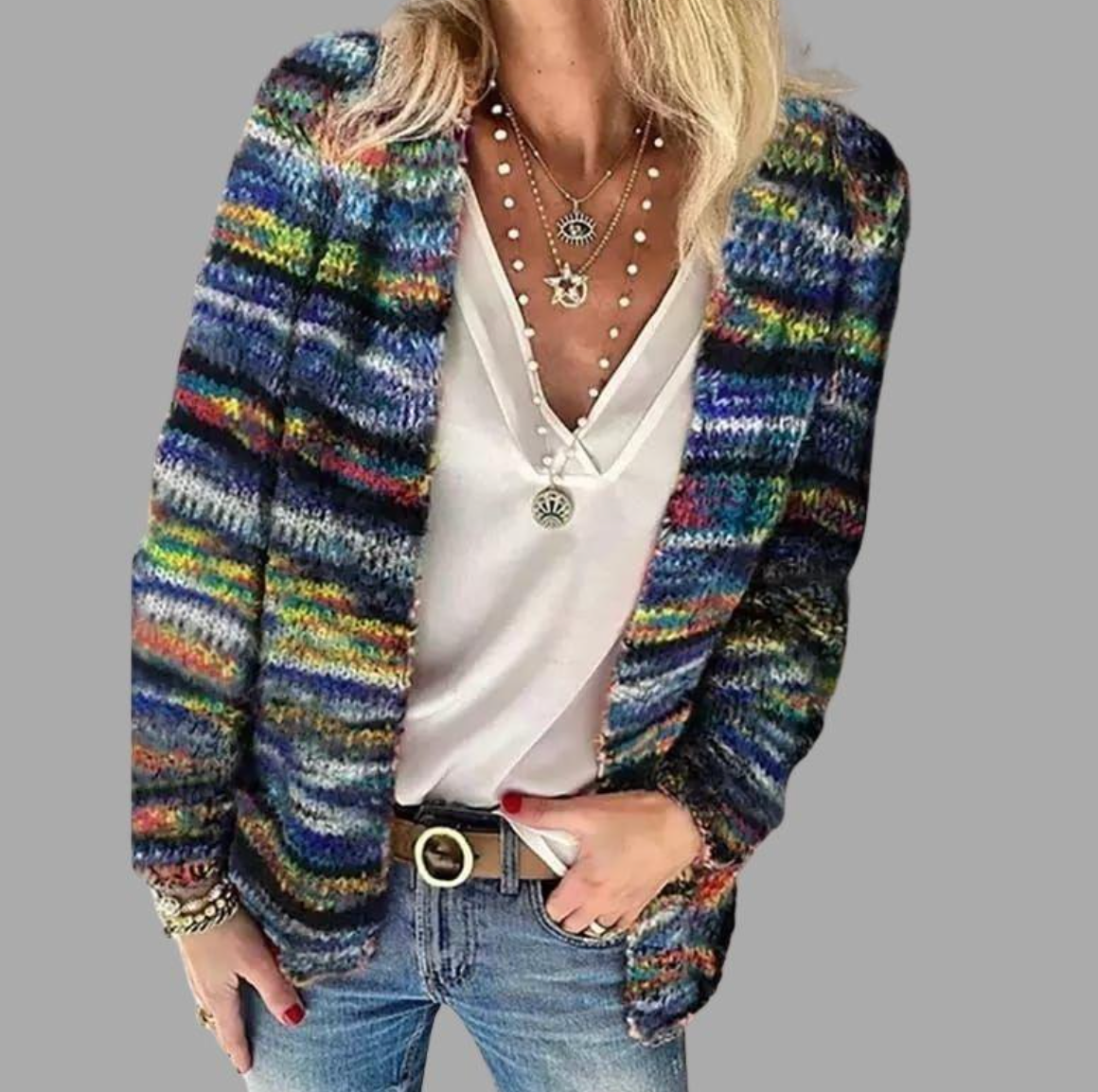 Bunte Strickjacke Frauen Trendy Design
