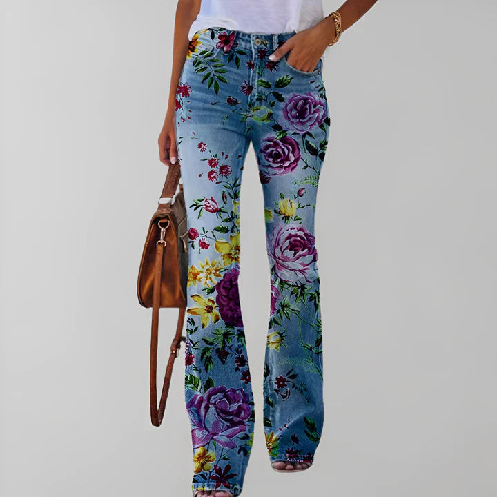 Gerade Jeans Blumenmuster Damen