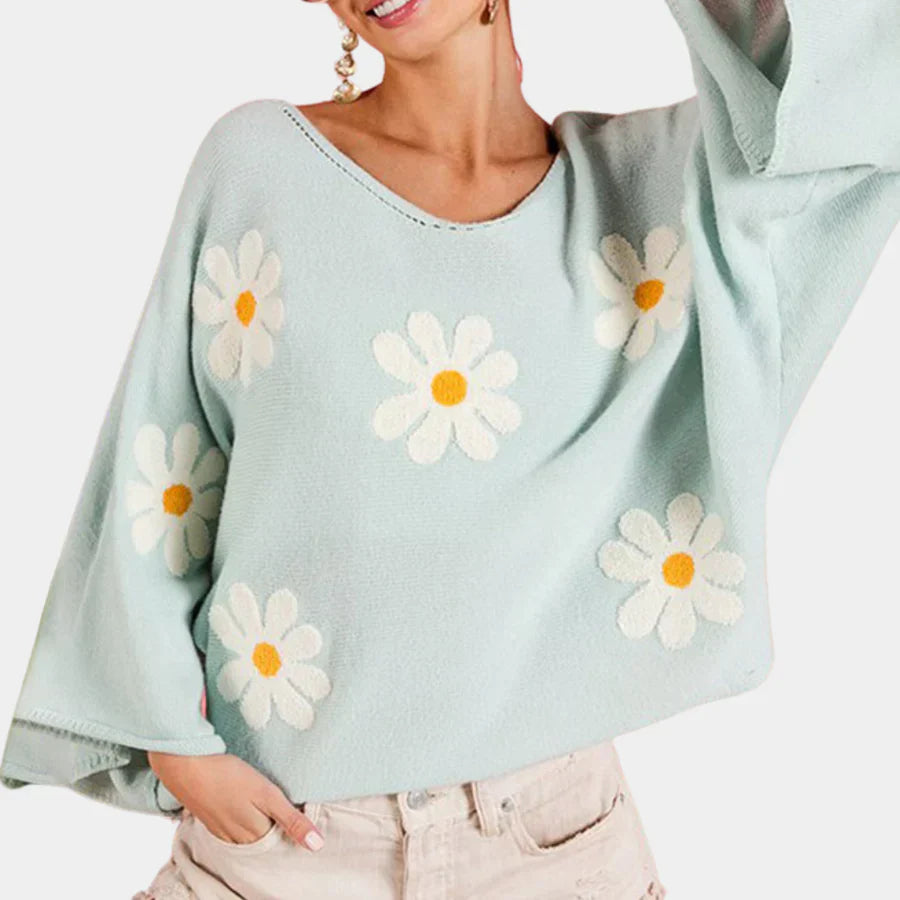 Blumenpullover Damen Elegant Stickerei