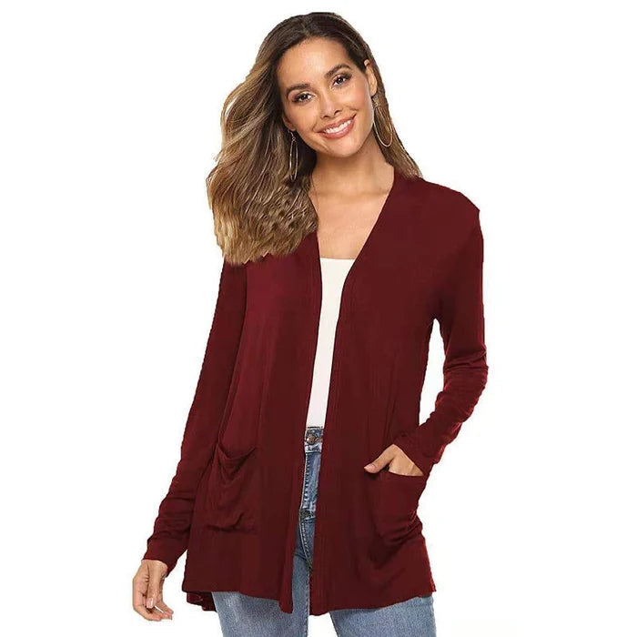 Damen Cardigan Einfach Mit Taschen