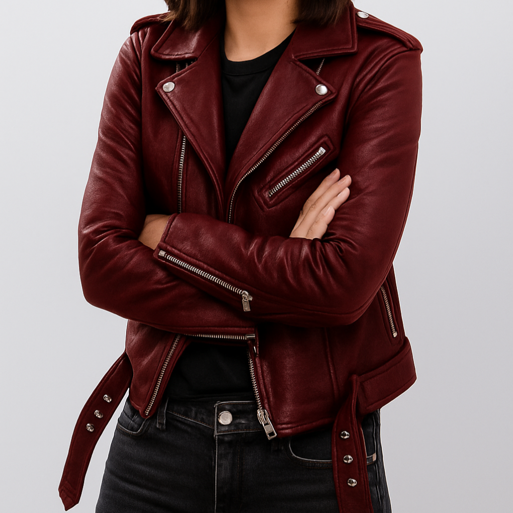 Schicke Damen Lederjacke Slim Fit Biker Style