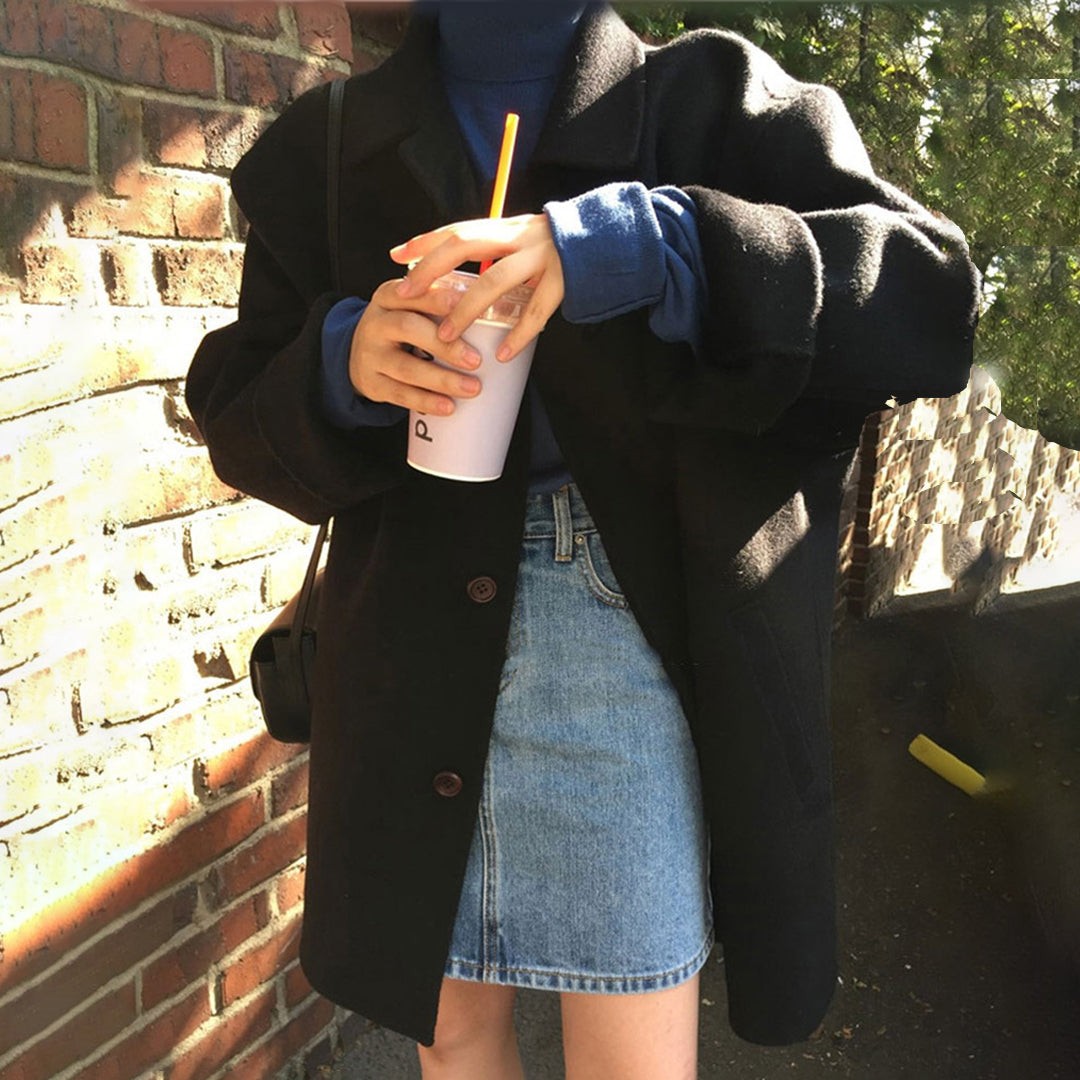 Damen Winterkleid Mit Knöpfen Lockere Passform