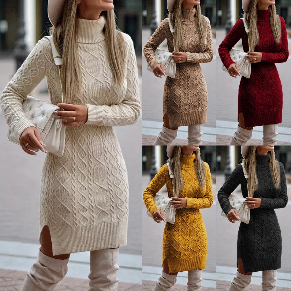 Elegantes Strickkleid Damen Herbst Winter