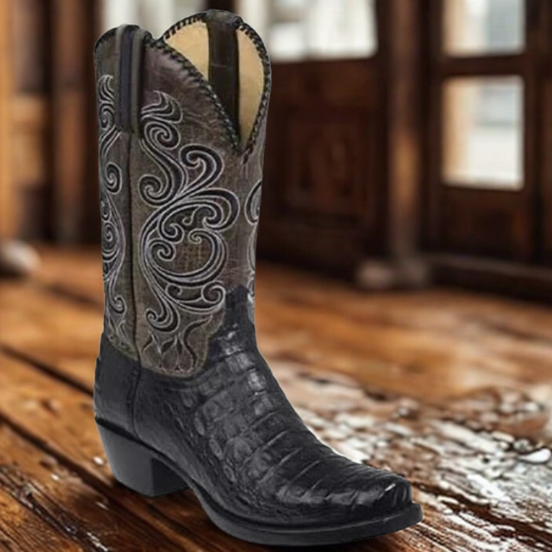 Westernstiefel Damen | Geprägtes Leder mit Blockabsatz