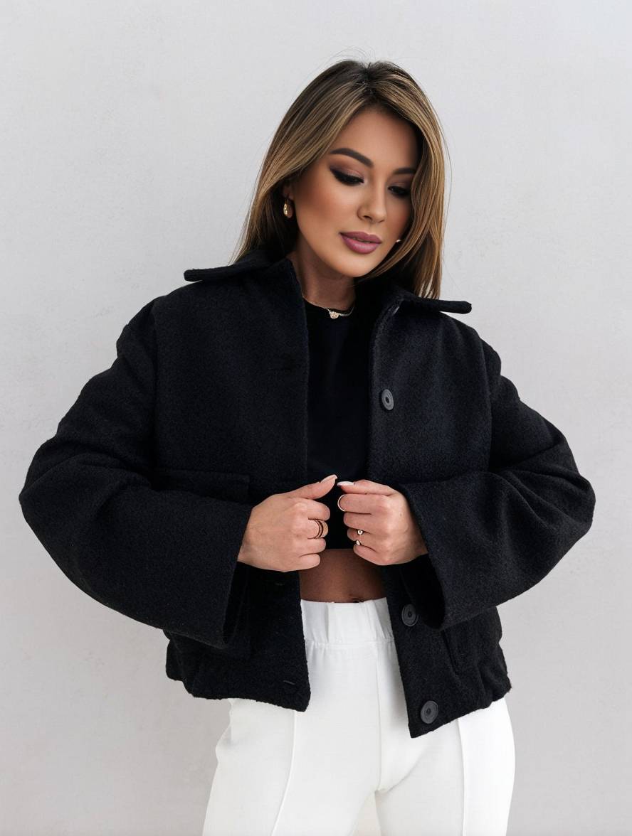 Damen Wolljacke Bequem Knopfverschluss