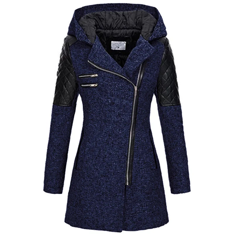 Damen Winterjacke Kapuze Asymmetrisch Modern