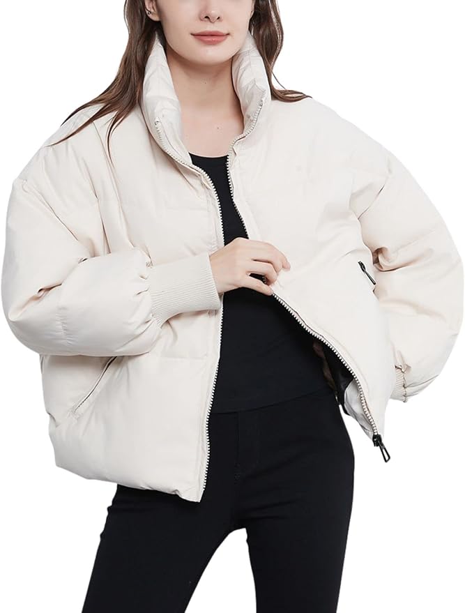 Damen Pufferjacke Warm Stehkragen Reißverschluss