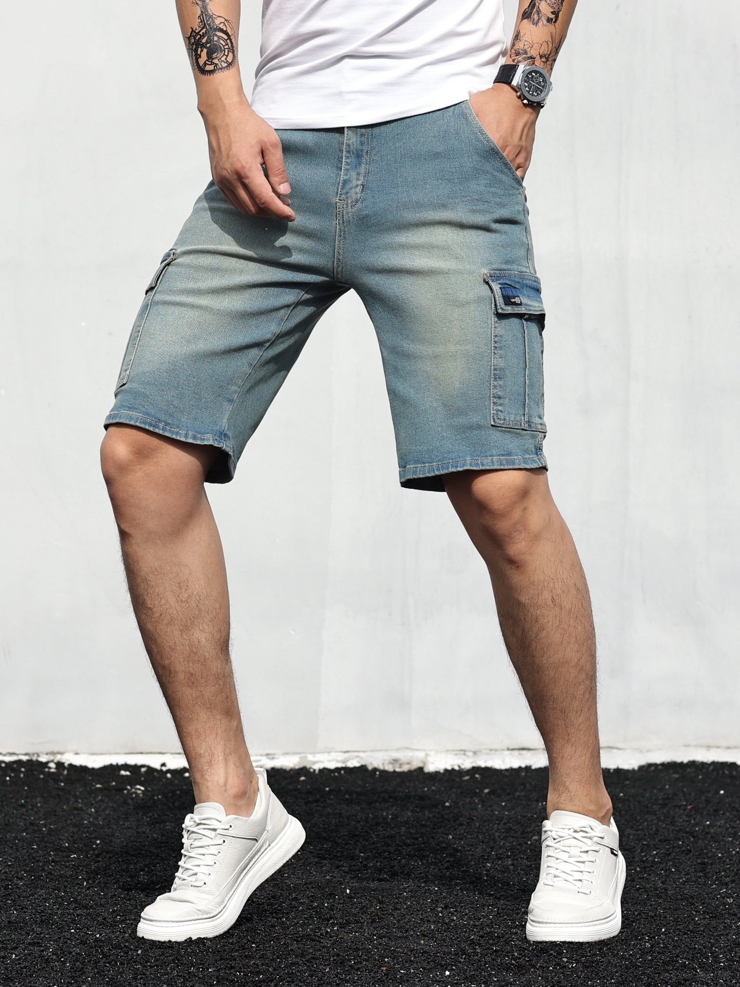 Bequeme Herren Cargo Shorts Denim Stretch