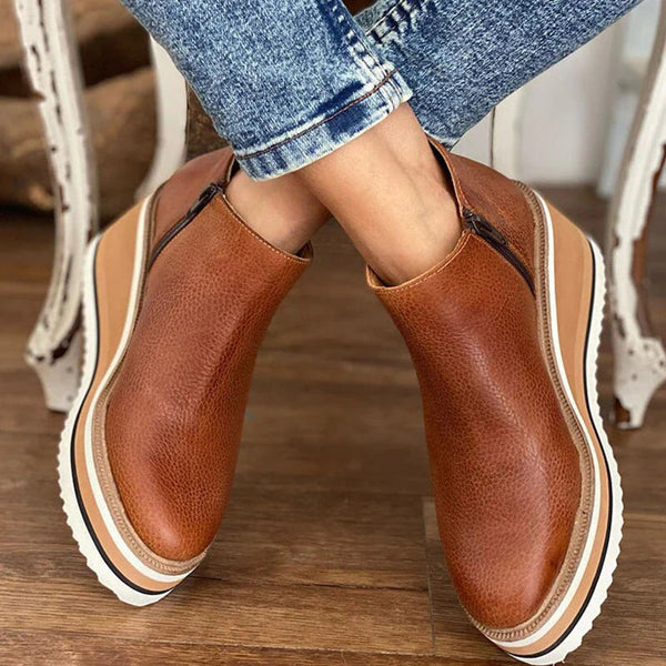 Stilvolle Stiefeletten Glatter Lederlook Seitenreißverschluss