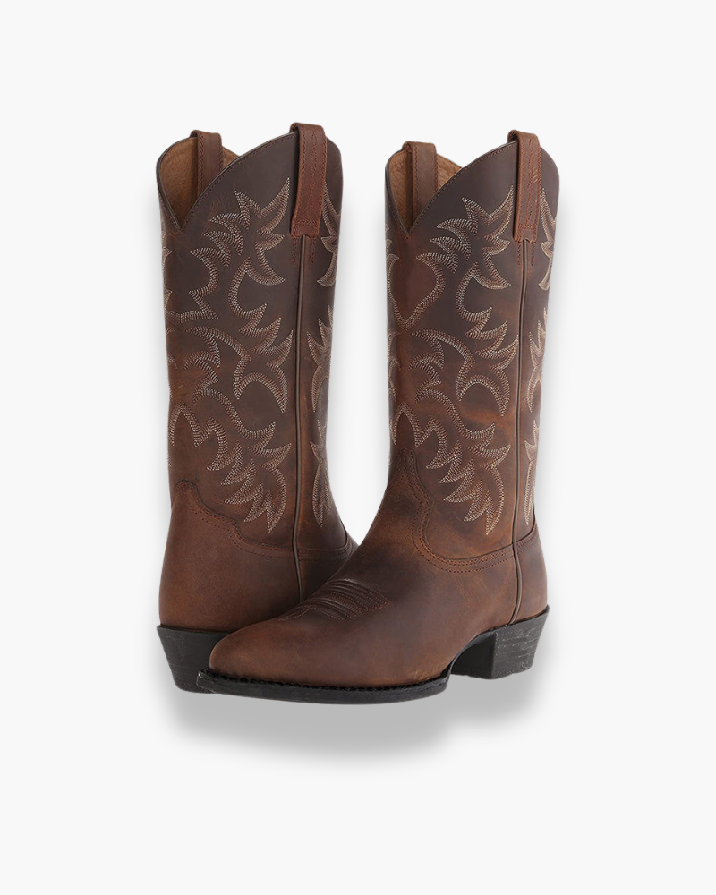 Stilvolle Damen Cowboy Boots Schwarz Leder