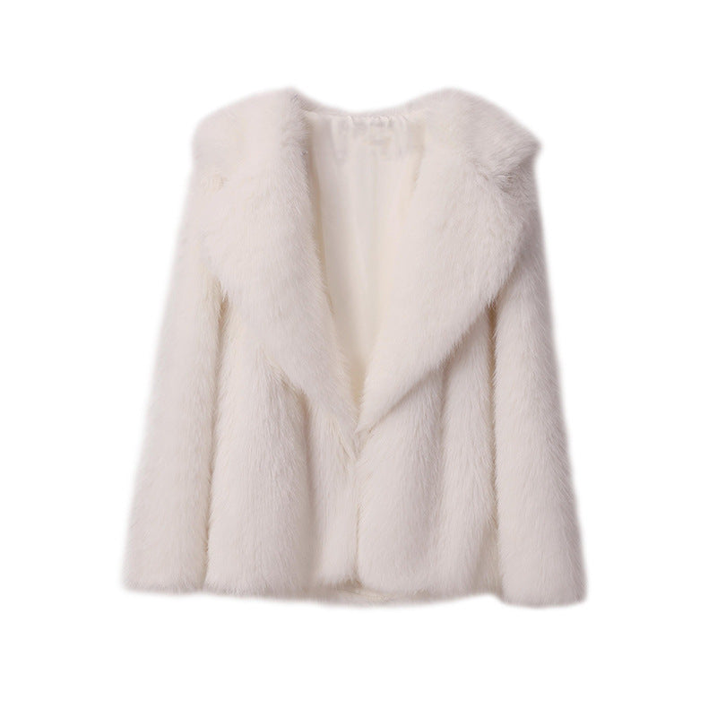 Weiße Kunstpelzjacke Damen Langärmlig
