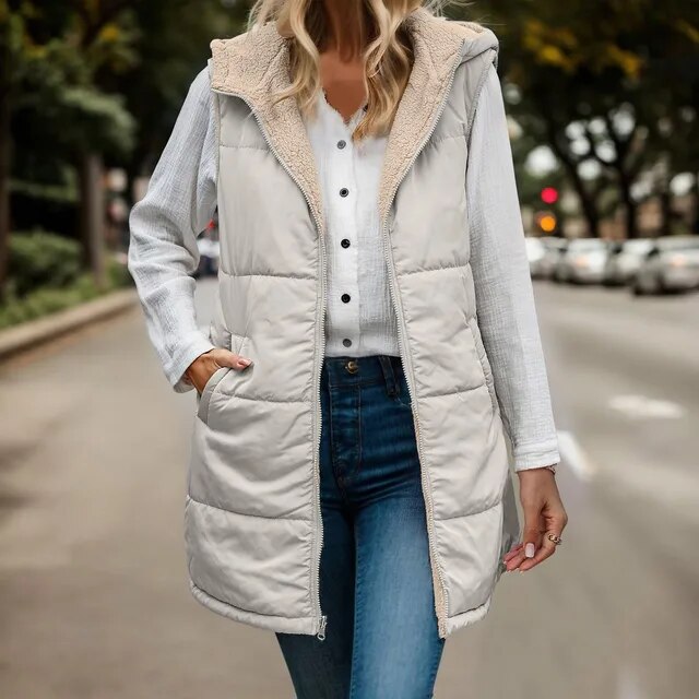 Damen Fleeceweste Kapuzenjacke Warm