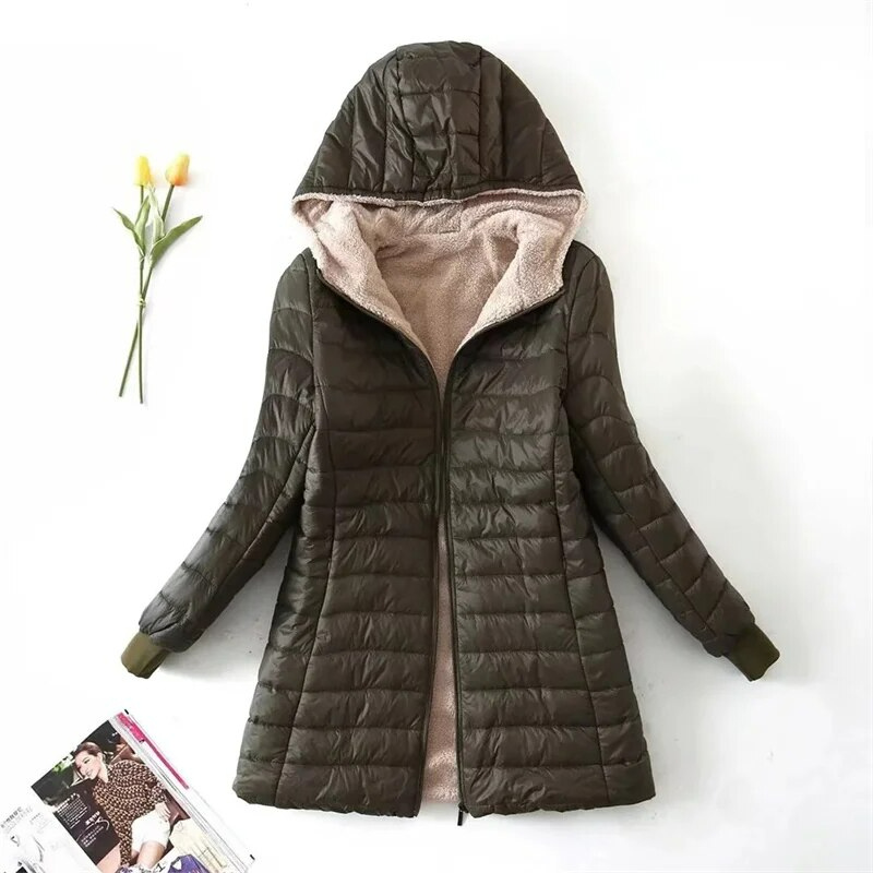 Damen Wintermantel Lang Fleece Isoliert