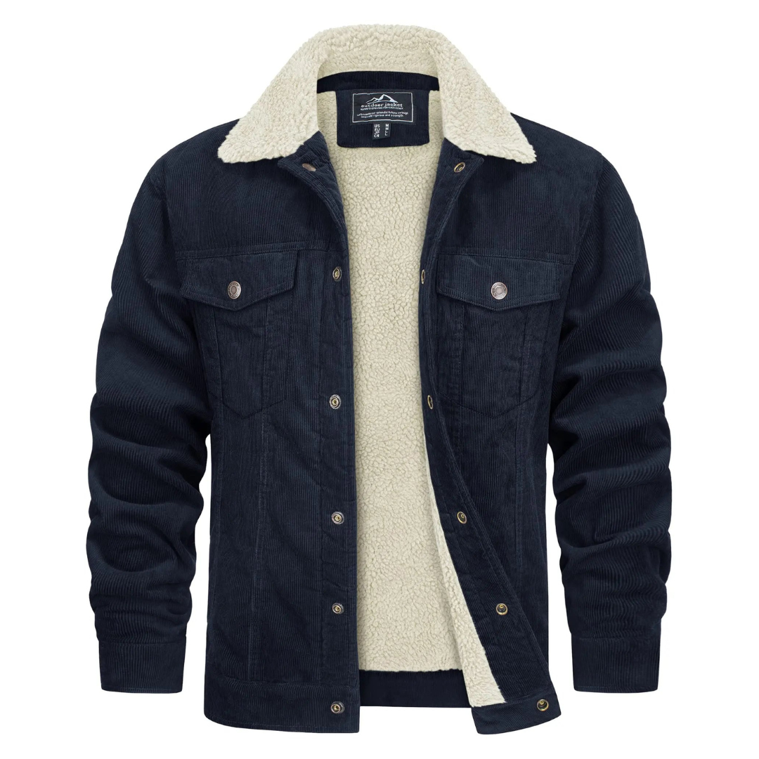 Herren Winterjacke Cord Fleece Gefüttert Warm